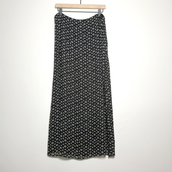 Max Studio Womens Maxi Skirt Medium Black Cream Floral Print Vintage 90s Peasant - Picture 1 of 8